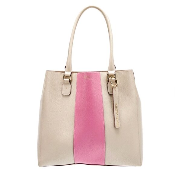 Frances Valentine Chloe Pink & Oyster Tote Boarskin Leather Rare EUC Great Bag! - Picture 1 of 3